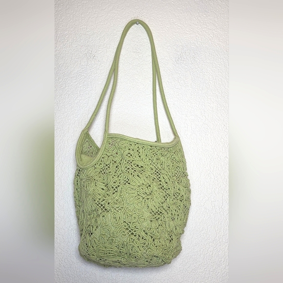 NWT Zara Green Cotton Crochet Buckle Style Bag - Picture 7 of 12